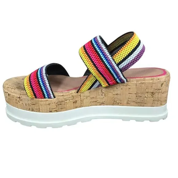 Gianni Bini Briarre Sandals Womens 8 Rainbow Band Elastic Flatform Platform Cork - Picture 5 of 12